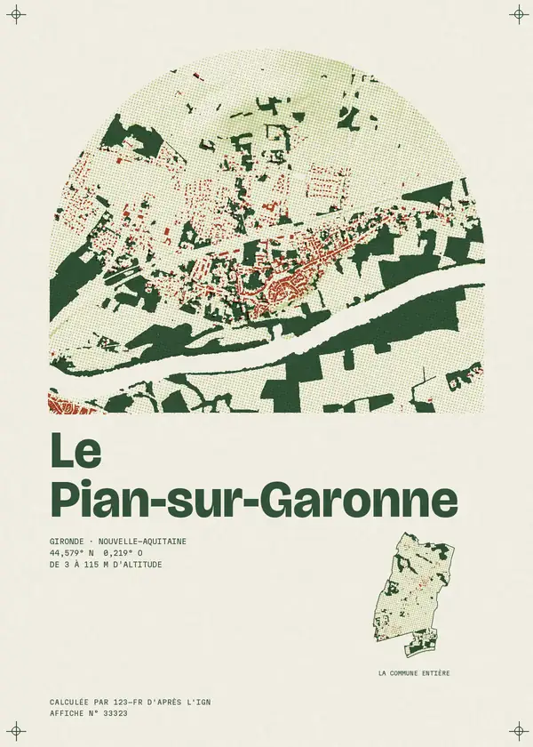 Affiche de Le Pian-sur-Garonne, calculée par 123-fr d'après l'IGN