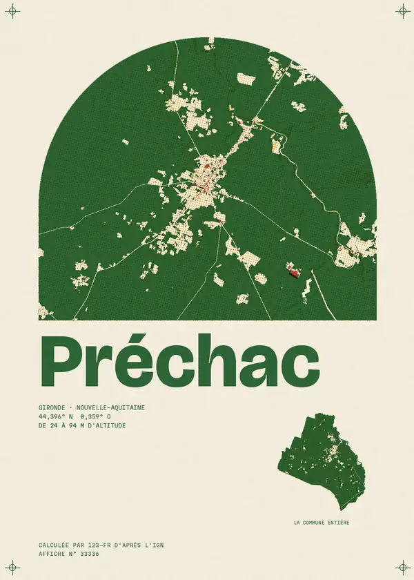 Affiche de Préchac, calculée par 123-fr d'après l'IGN