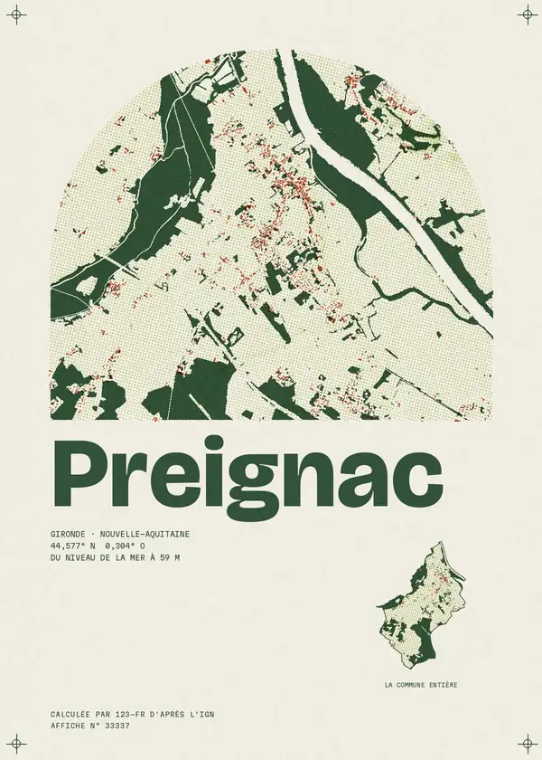 Affiche de Preignac, calculée par 123-fr d'après l'IGN