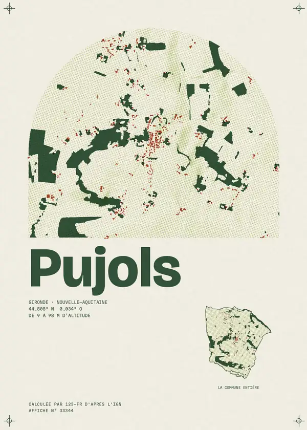 Affiche de Pujols, calculée par 123-fr d'après l'IGN