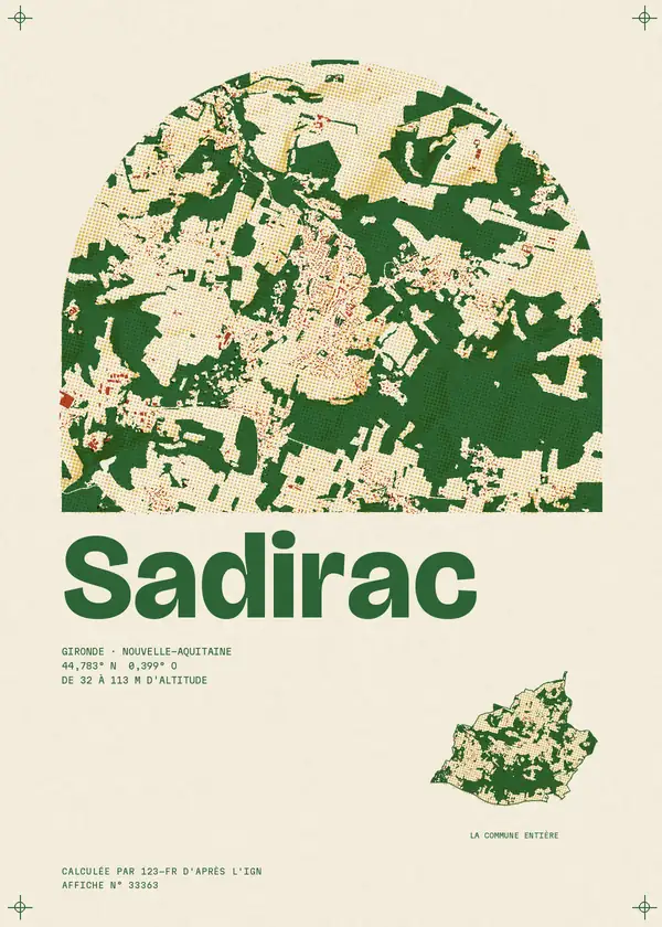 Affiche de Sadirac, calculée par 123-fr d'après l'IGN