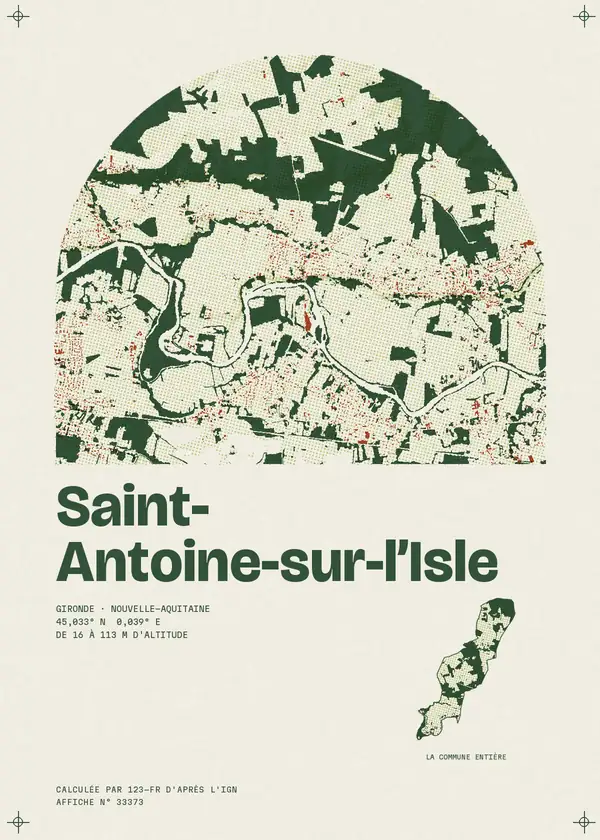 Affiche de Saint-Antoine-sur-l'Isle, calculée d'après l'IGN