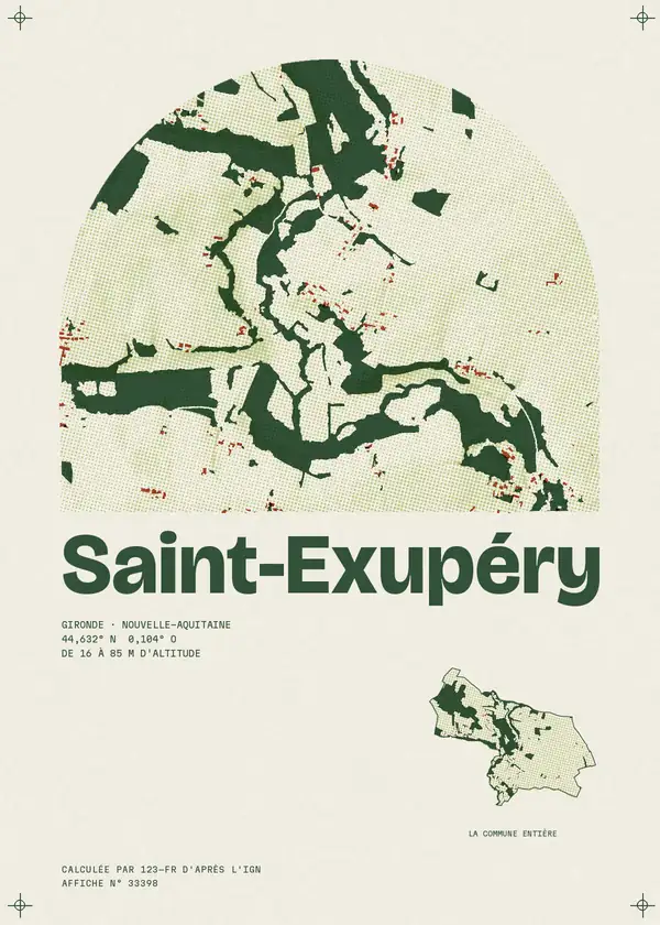 Affiche de Saint-Exupéry, calculée par 123-fr d'après l'IGN