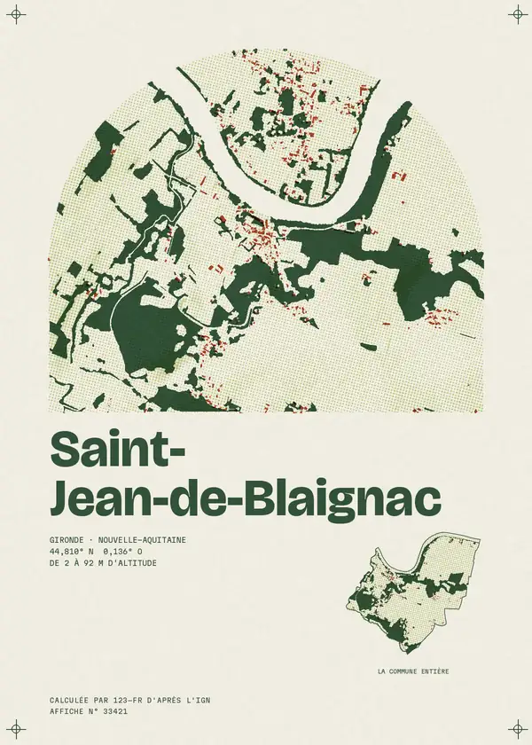 Affiche de Saint-Jean-de-Blaignac, calculée par 123-fr d'après l'IGN