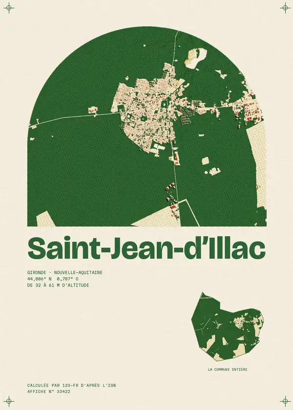 Affiche de Saint-Jean-d'Illac, calculée par 123-fr d'après l'IGN