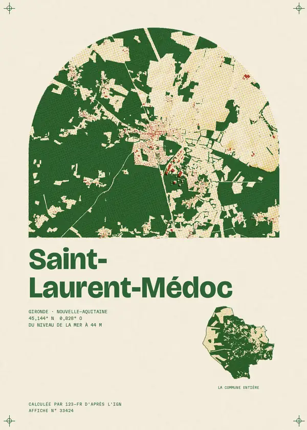 Affiche de Saint-Laurent-Médoc, calculée par 123-fr d'après l'IGN