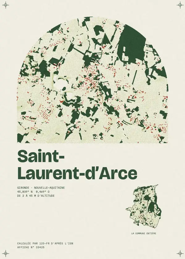 Affiche de Saint-Laurent-d'Arce, calculée par 123-fr d'après l'IGN