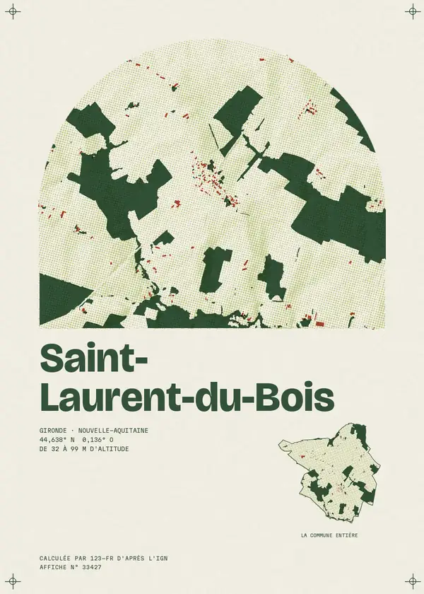 Affiche de Saint-Laurent-du-Bois, calculée par 123-fr d'après l'IGN