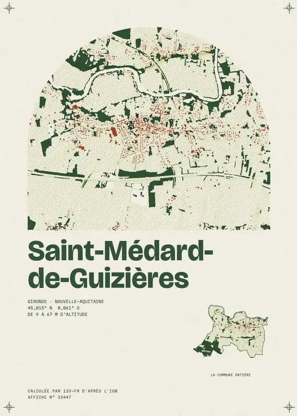 Affiche de Saint-Médard-de-Guizières, calculée d'après l'IGN