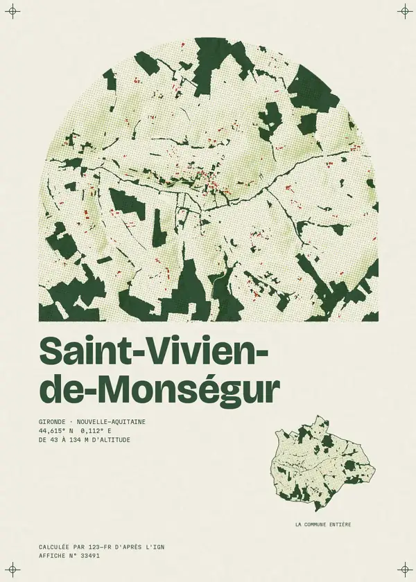 Affiche de Saint-Vivien-de-Monségur, calculée par 123-fr d'après l'IGN