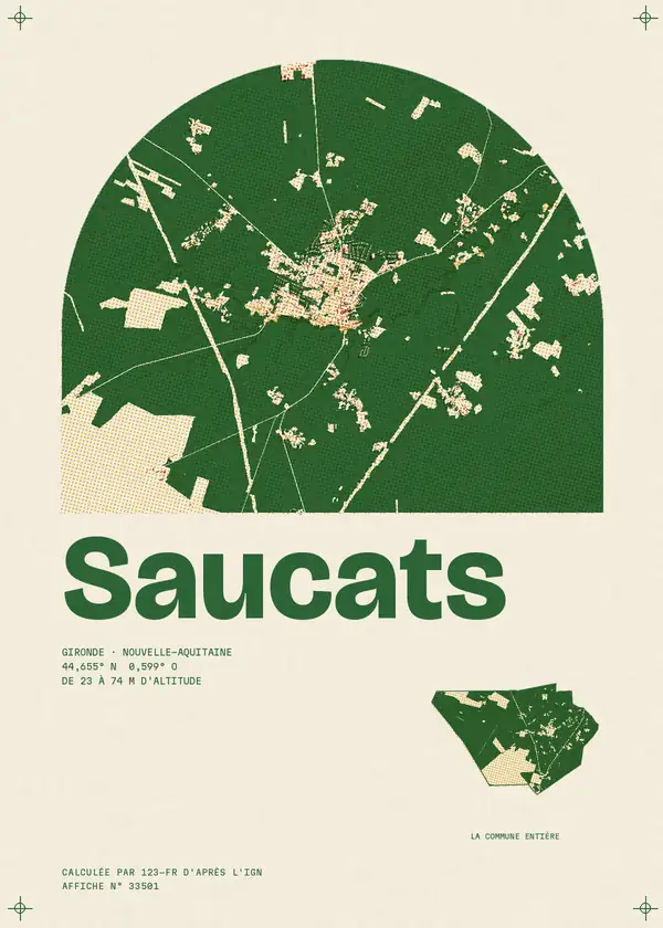 Affiche de Saucats, calculée par 123-fr d'après l'IGN