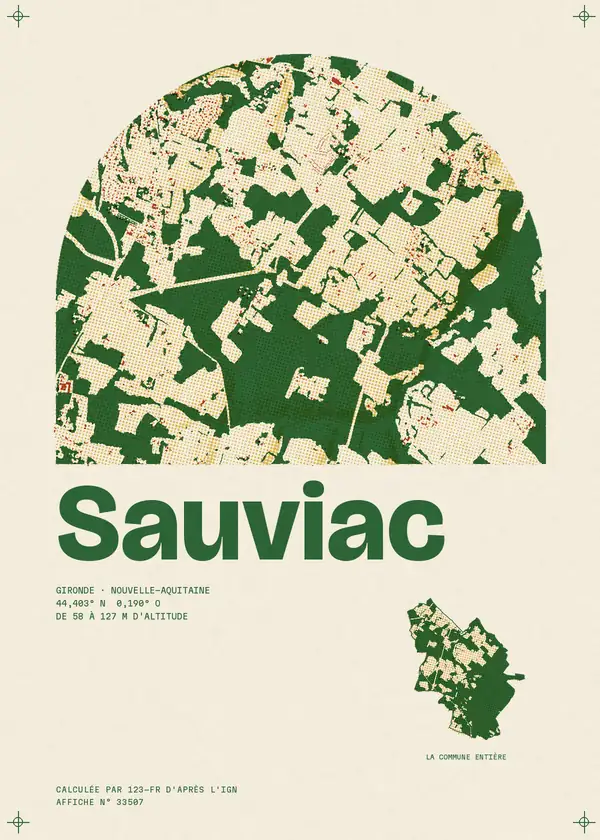 Affiche de Sauviac, calculée par 123-fr d'après l'IGN