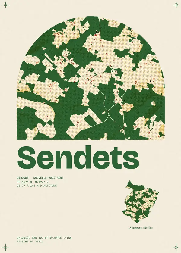 Affiche de Sendets, calculée par 123-fr d'après l'IGN