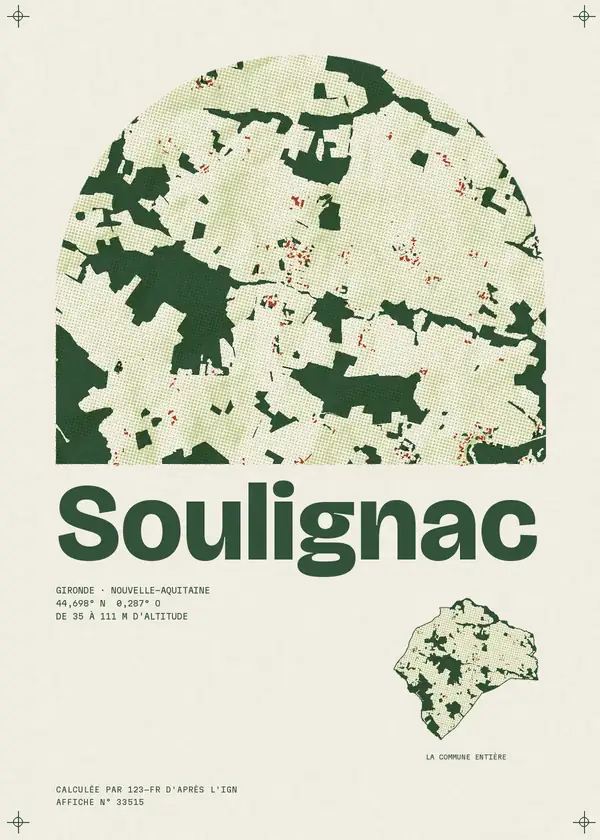 Affiche de Soulignac, calculée par 123-fr d'après l'IGN