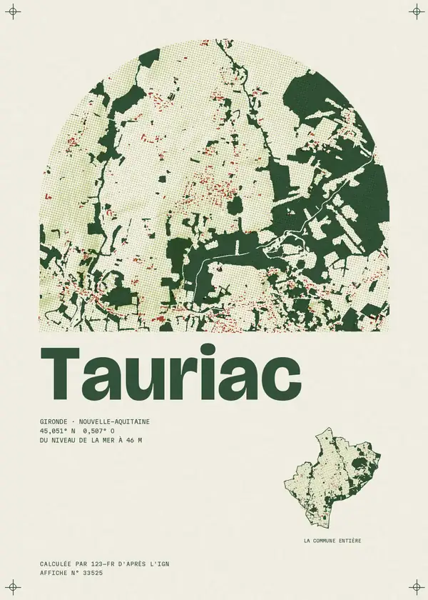 Affiche de Tauriac, calculée par 123-fr d'après l'IGN