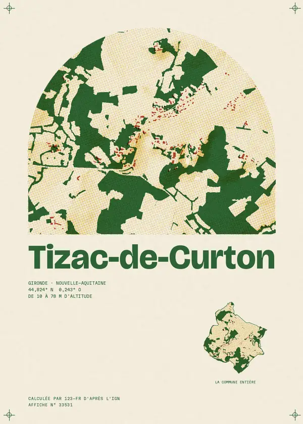 Affiche de Tizac-de-Curton, calculée par 123-fr d'après l'IGN