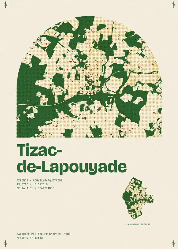 Affiche de Tizac-de-Lapouyade, calculée par 123-fr d'après l'IGN