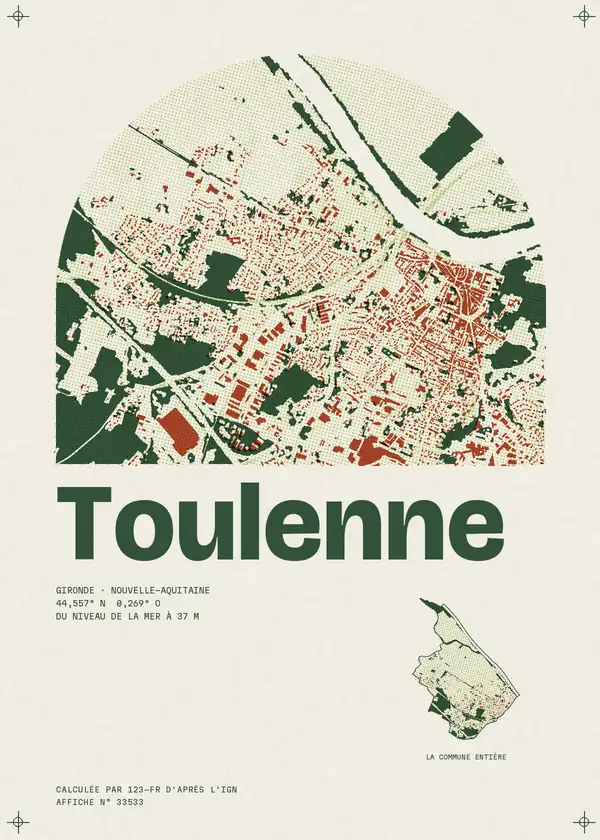 Affiche de Toulenne, calculée par 123-fr d'après l'IGN