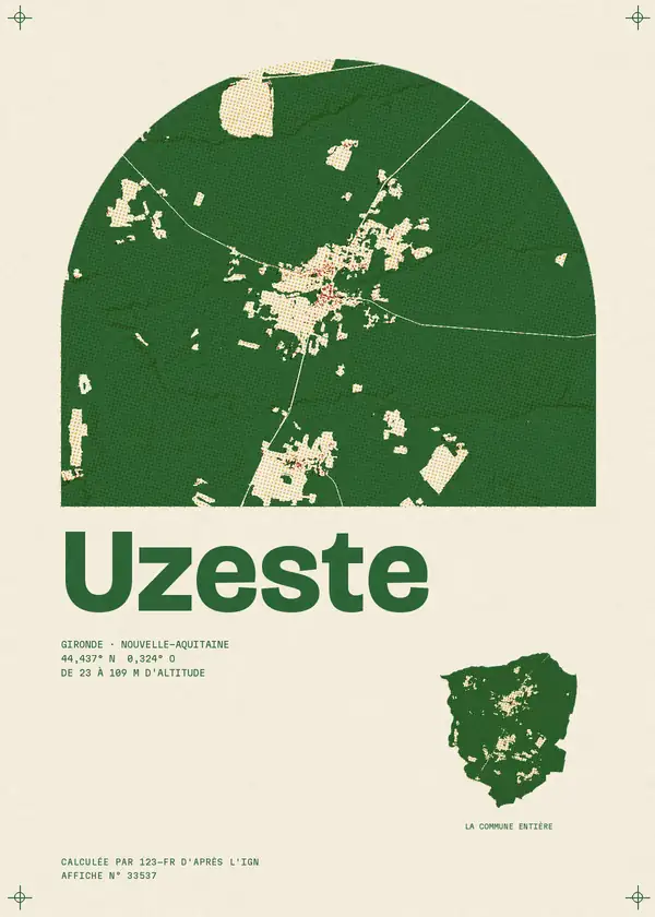 Affiche de Uzeste, calculée par 123-fr d'après l'IGN