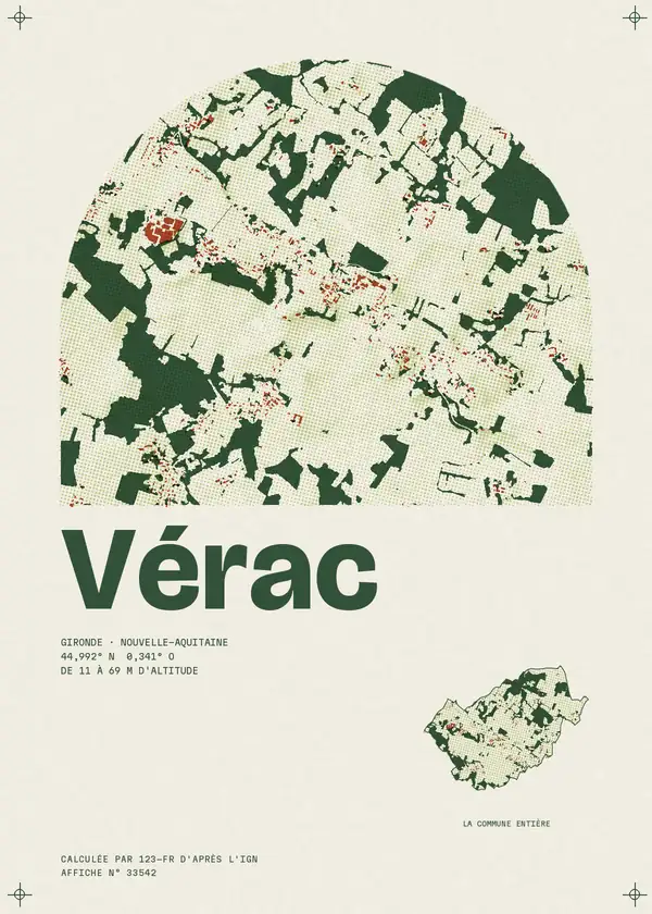 Affiche de Vérac, calculée par 123-fr d'après l'IGN