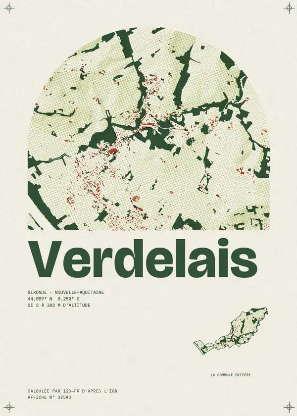 Affiche de Verdelais, calculée par 123-fr d'après l'IGN