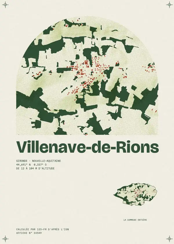 Affiche de Villenave-de-Rions, calculée d'après l'IGN