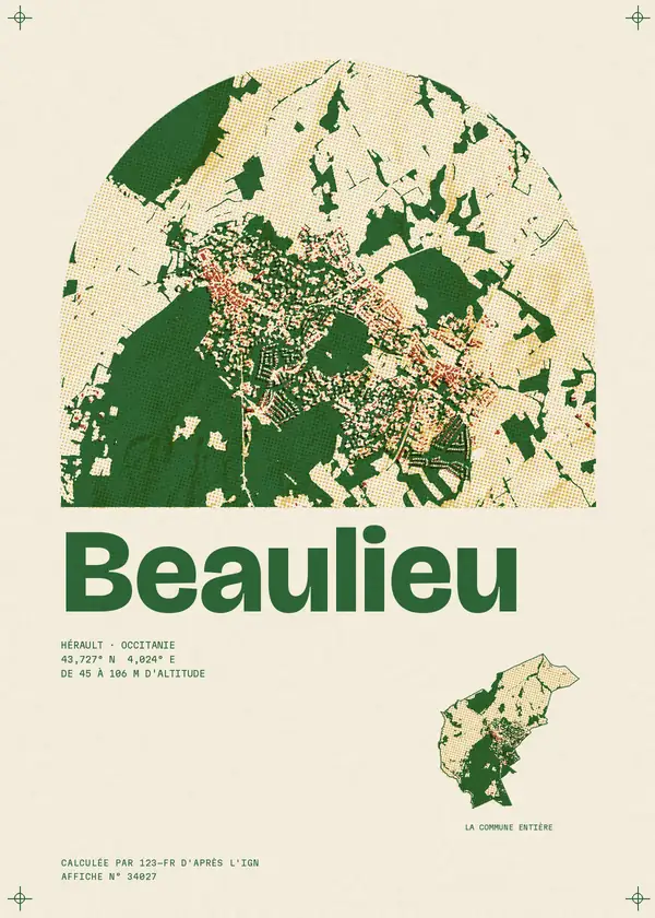 Affiche de Beaulieu, calculée par 123-fr d'après l'IGN