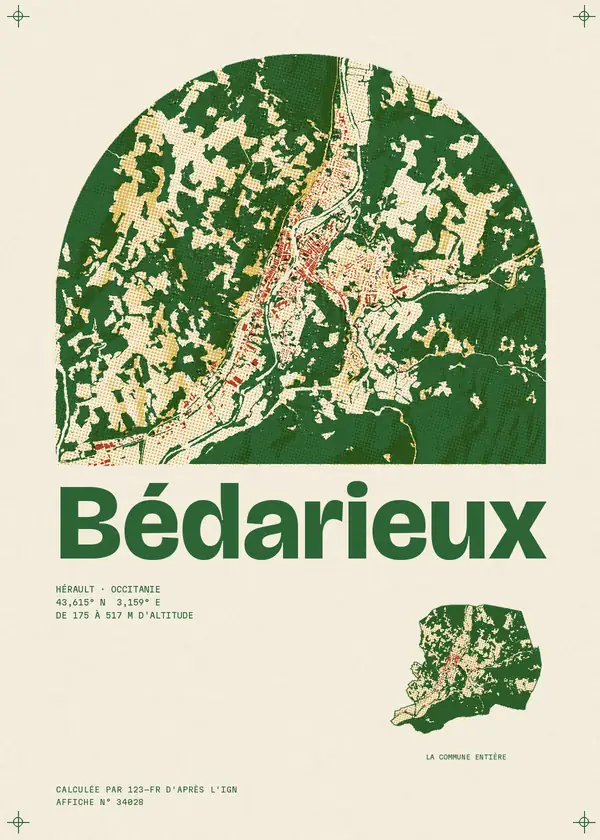 Affiche de Bédarieux, calculée par 123-fr d'après l'IGN