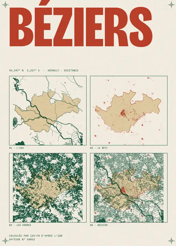 Affiche de Béziers, calculée par 123-fr d'après l'IGN