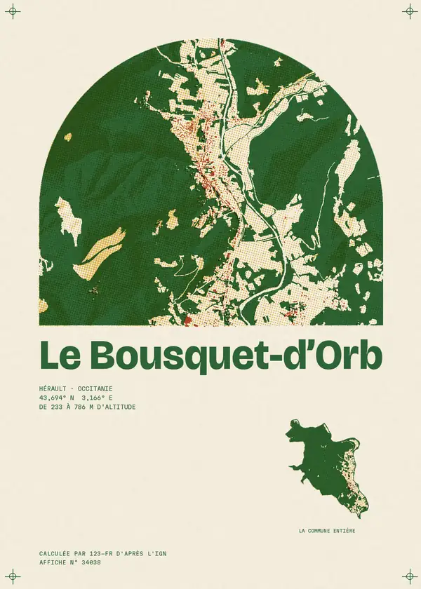 Affiche de Le Bousquet-d'Orb, calculée par 123-fr d'après l'IGN
