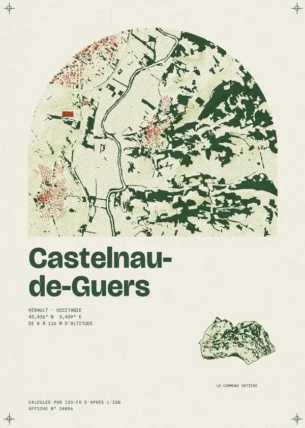 Affiche de Castelnau-de-Guers, calculée par 123-fr d'après l'IGN