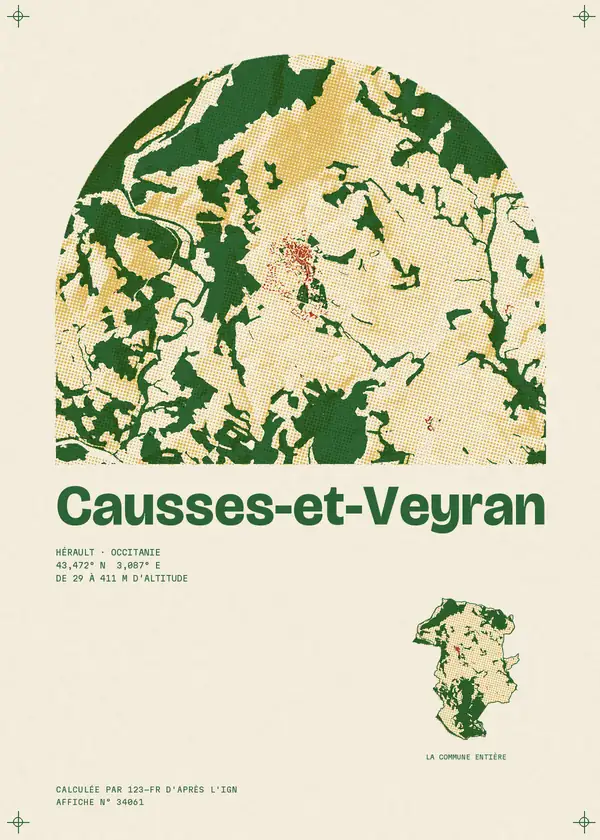 Affiche de Causses-et-Veyran, calculée par 123-fr d'après l'IGN
