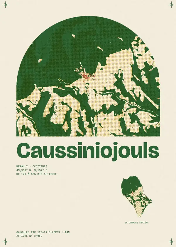 Affiche de Caussiniojouls, calculée par 123-fr d'après l'IGN
