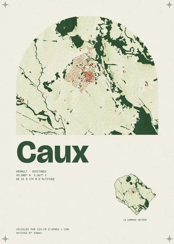 Affiche de Caux, calculée par 123-fr d'après l'IGN