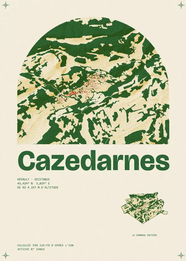 Affiche de Cazedarnes, calculée par 123-fr d'après l'IGN