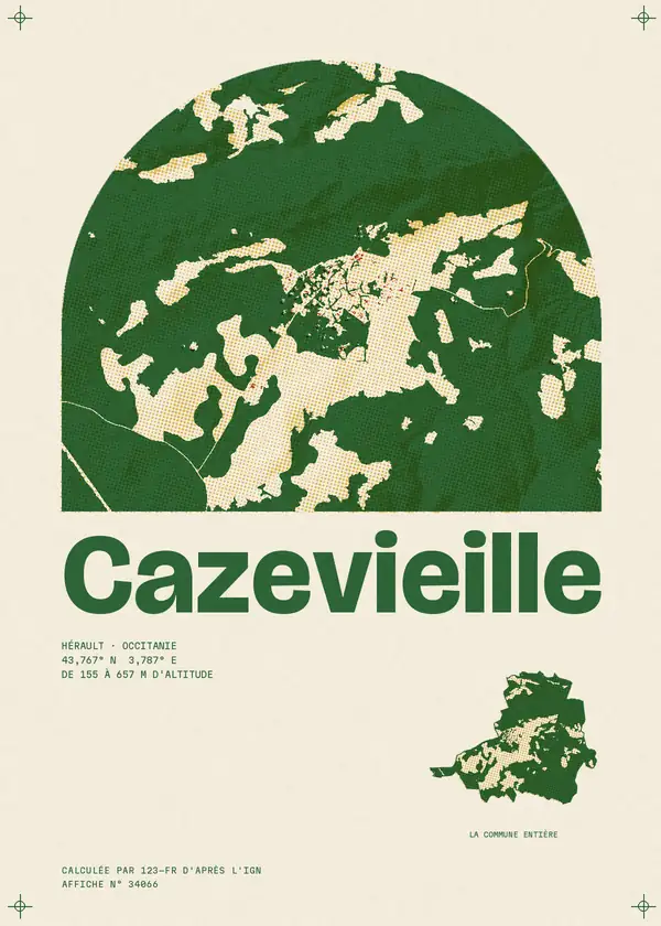 Affiche de Cazevieille, calculée par 123-fr d'après l'IGN