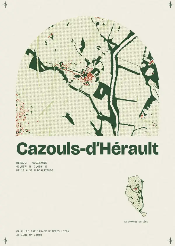 Affiche de Cazouls-d'Hérault, calculée par 123-fr d'après l'IGN