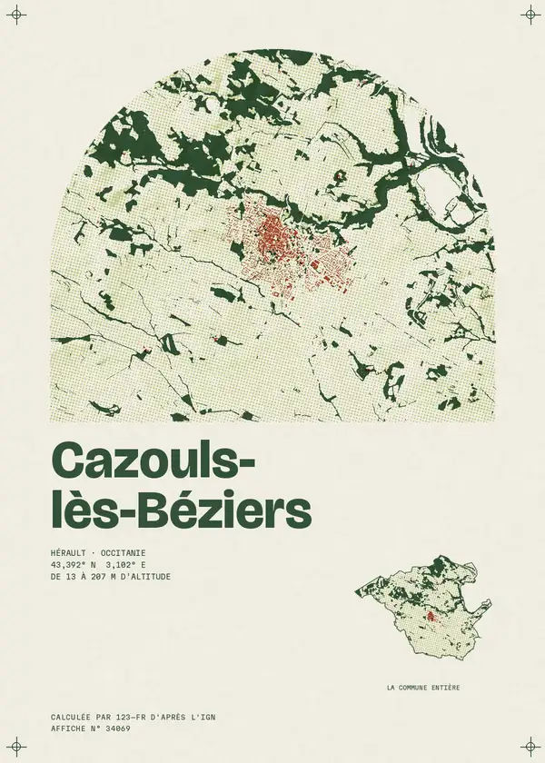 Affiche de Cazouls-lès-Béziers, calculée par 123-fr d'après l'IGN