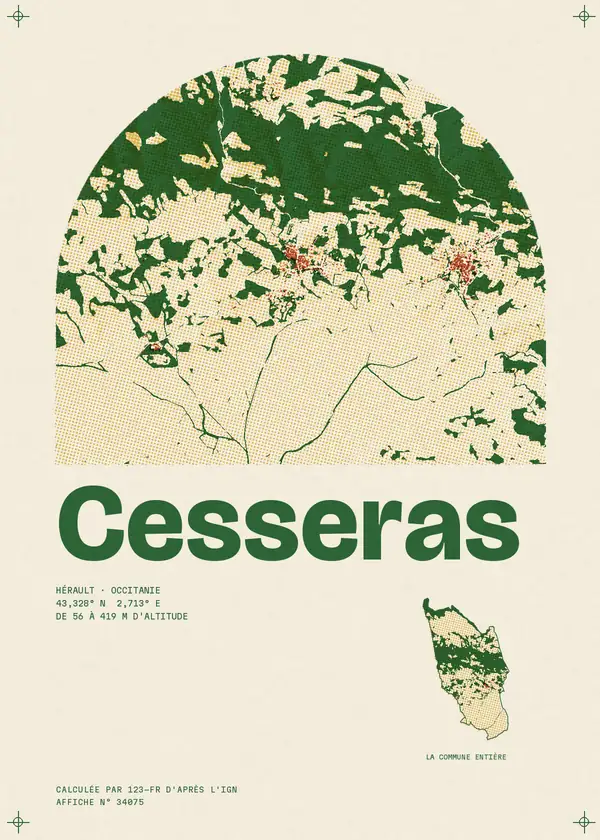Affiche de Cesseras, calculée par 123-fr d'après l'IGN