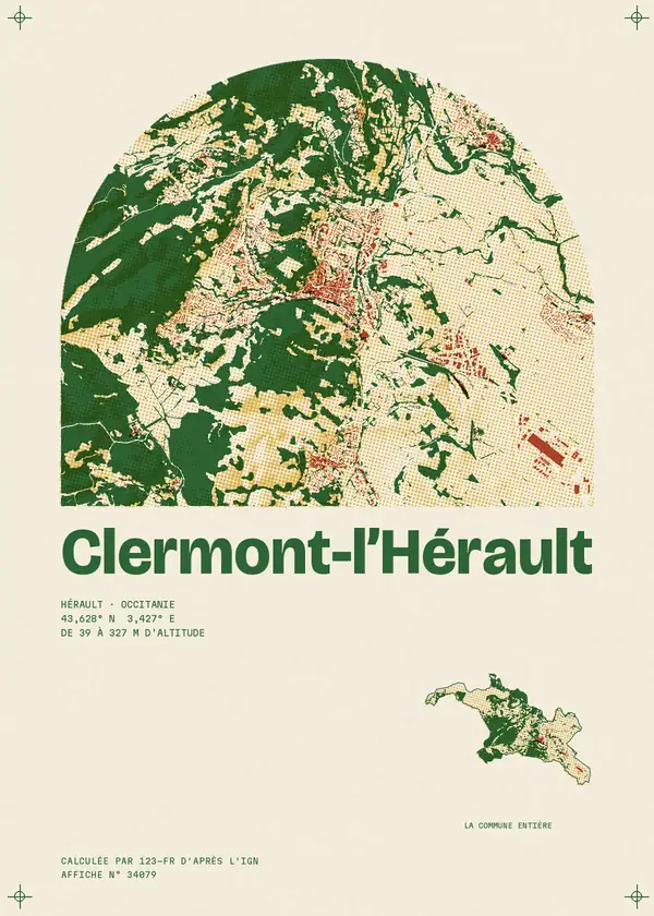 Affiche de Clermont-l'Hérault, calculée par 123-fr d'après l'IGN