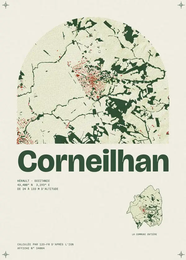 Affiche de Corneilhan, calculée par 123-fr d'après l'IGN