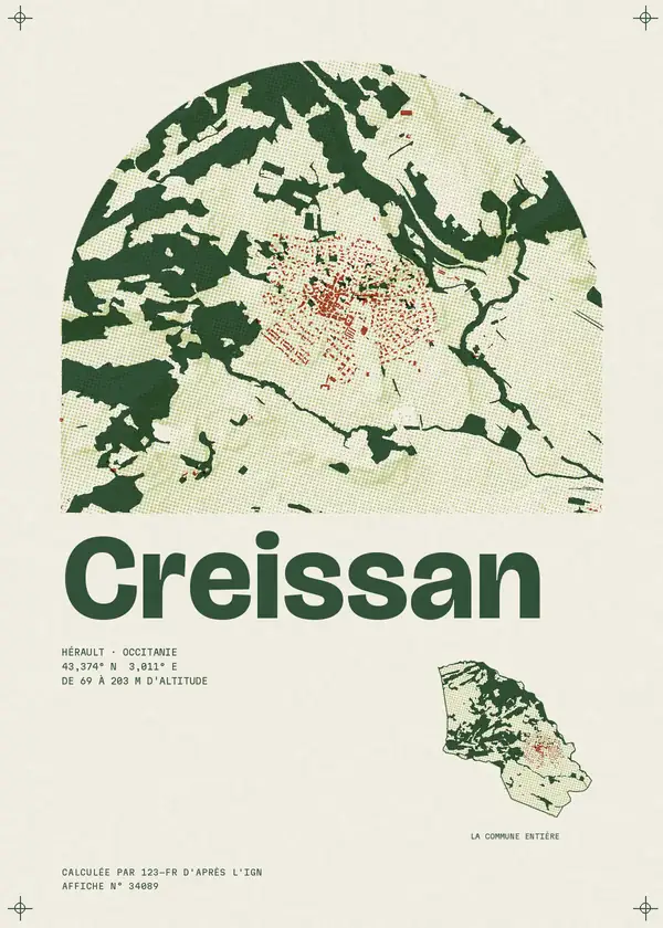 Affiche de Creissan, calculée par 123-fr d'après l'IGN