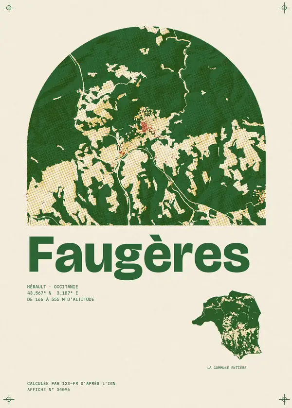Affiche de Faugères, calculée par 123-fr d'après l'IGN
