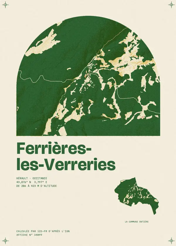 Affiche de Ferrières-les-Verreries, calculée par 123-fr d'après l'IGN