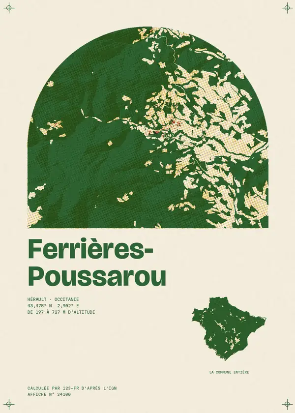 Affiche de Ferrières-Poussarou, calculée par 123-fr d'après l'IGN