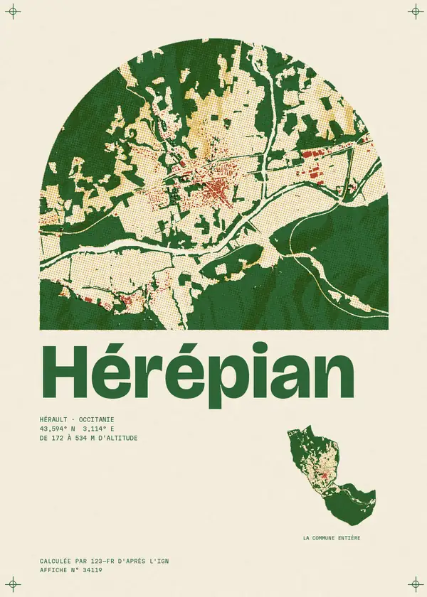 Affiche de Hérépian, calculée par 123-fr d'après l'IGN
