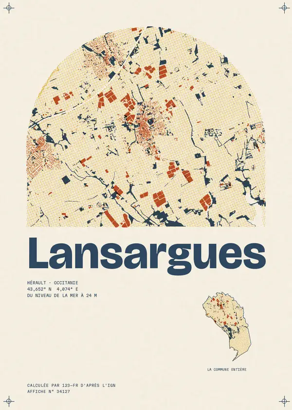 Affiche de Lansargues, calculée par 123-fr d'après l'IGN
