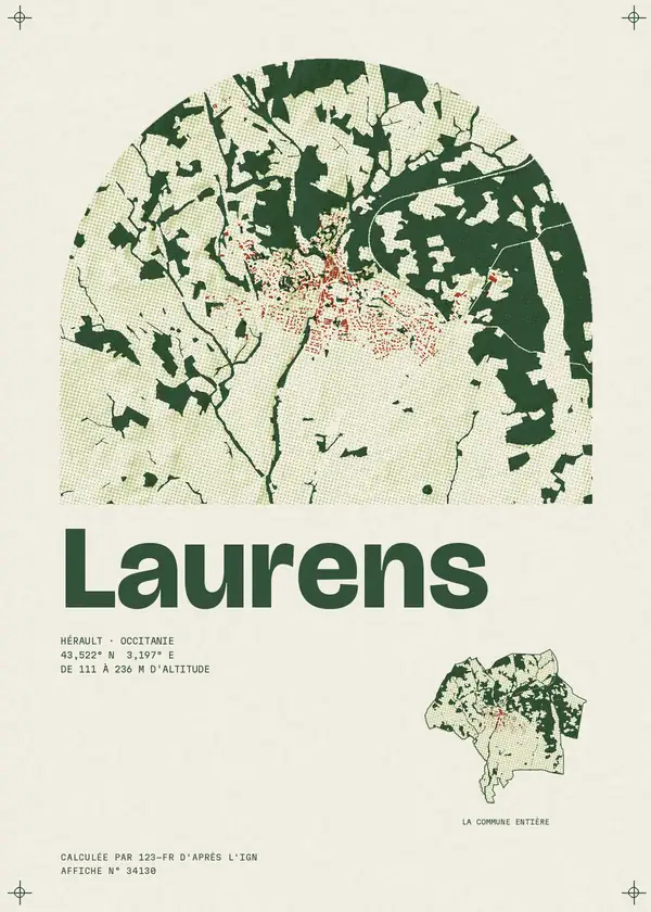 Affiche de Laurens, calculée par 123-fr d'après l'IGN