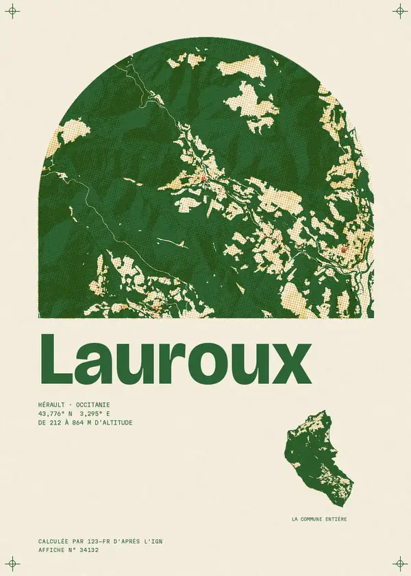 Affiche de Lauroux, calculée par 123-fr d'après l'IGN