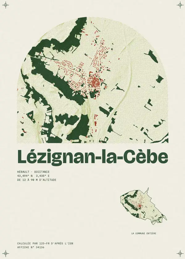 Affiche de Lézignan-la-Cèbe, calculée par 123-fr d'après l'IGN